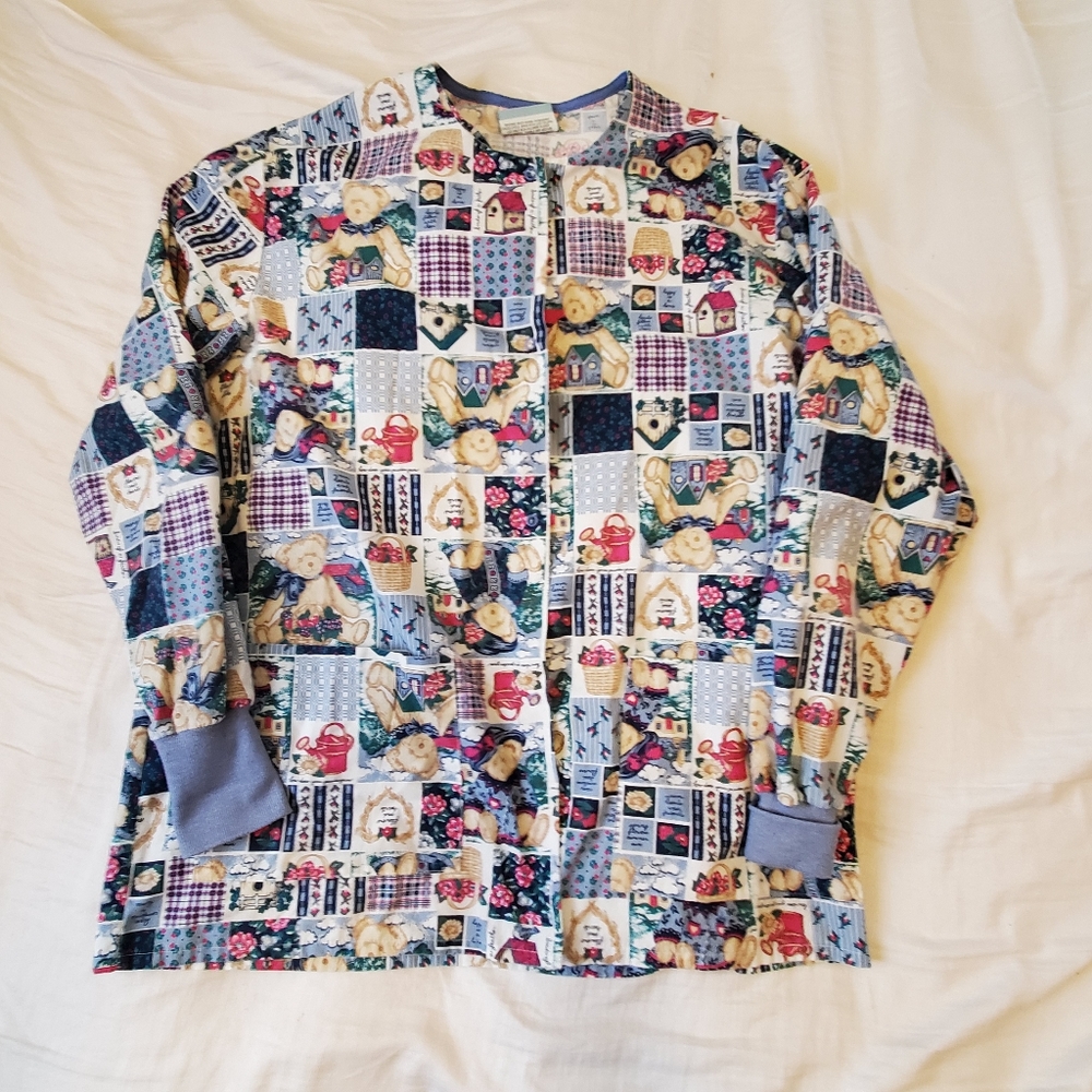 Scrub Top/Jacket Teddy Bears & Bird Houses